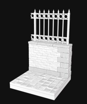 Marciapiede con muro con inferriata