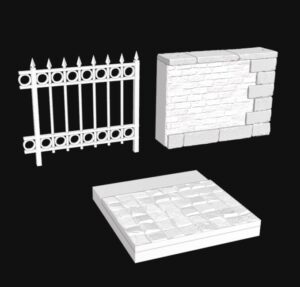 Marciapiede con muro con inferriata